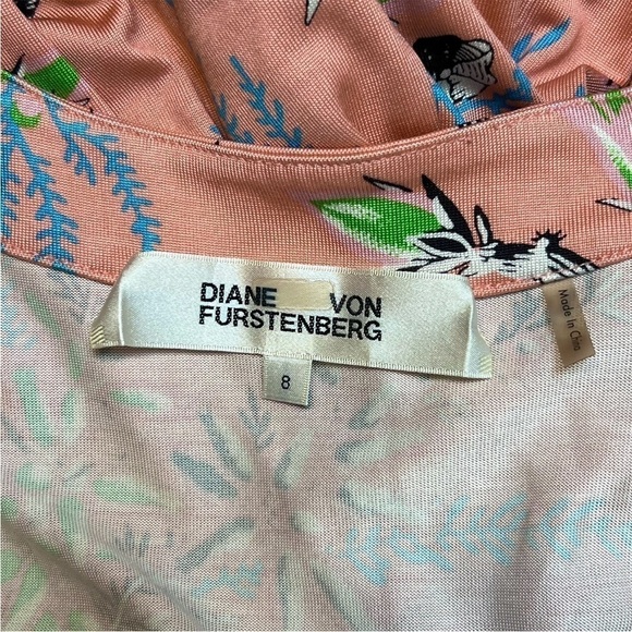 DVF Silk Floral Long Sleeve V-Neck Wrap Style Tie Waist Faux Mini Dress Romper 8 - Picture 9 of 10